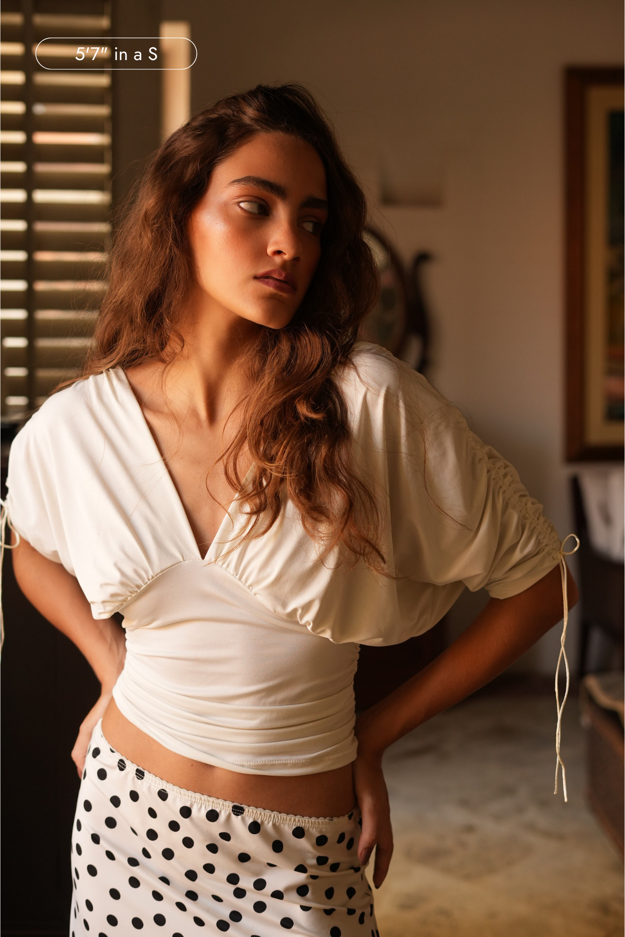 Paloma Deep-V Ruched 3/4 Sleeve Top