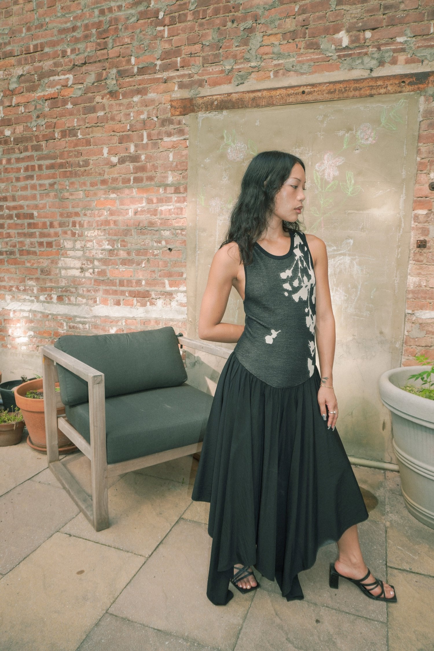 SILK BLENDED KNIT TANK ASYMMETRICAL DRAPY DRESS