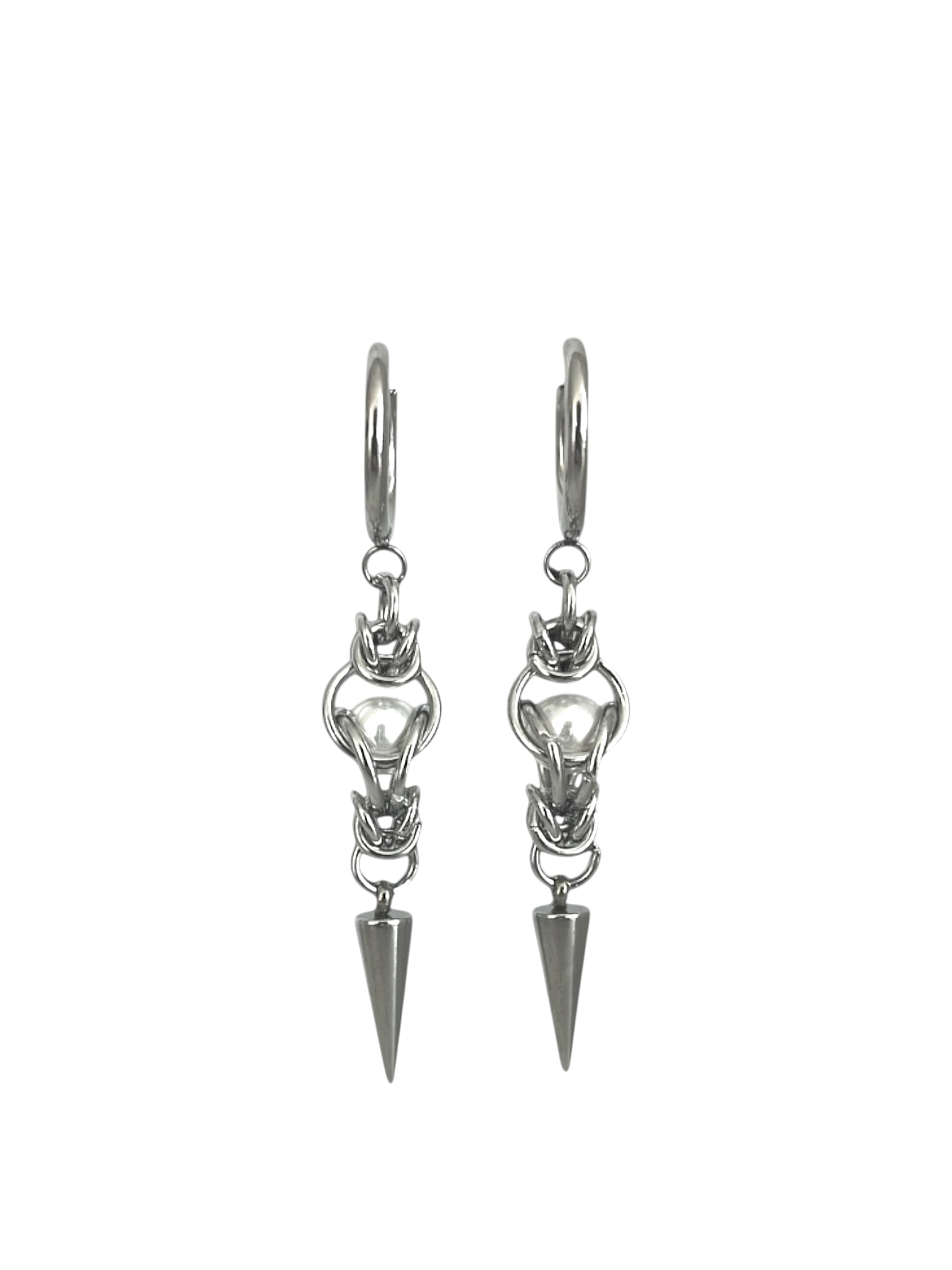 Pearl and Chainmail Spike Earrings