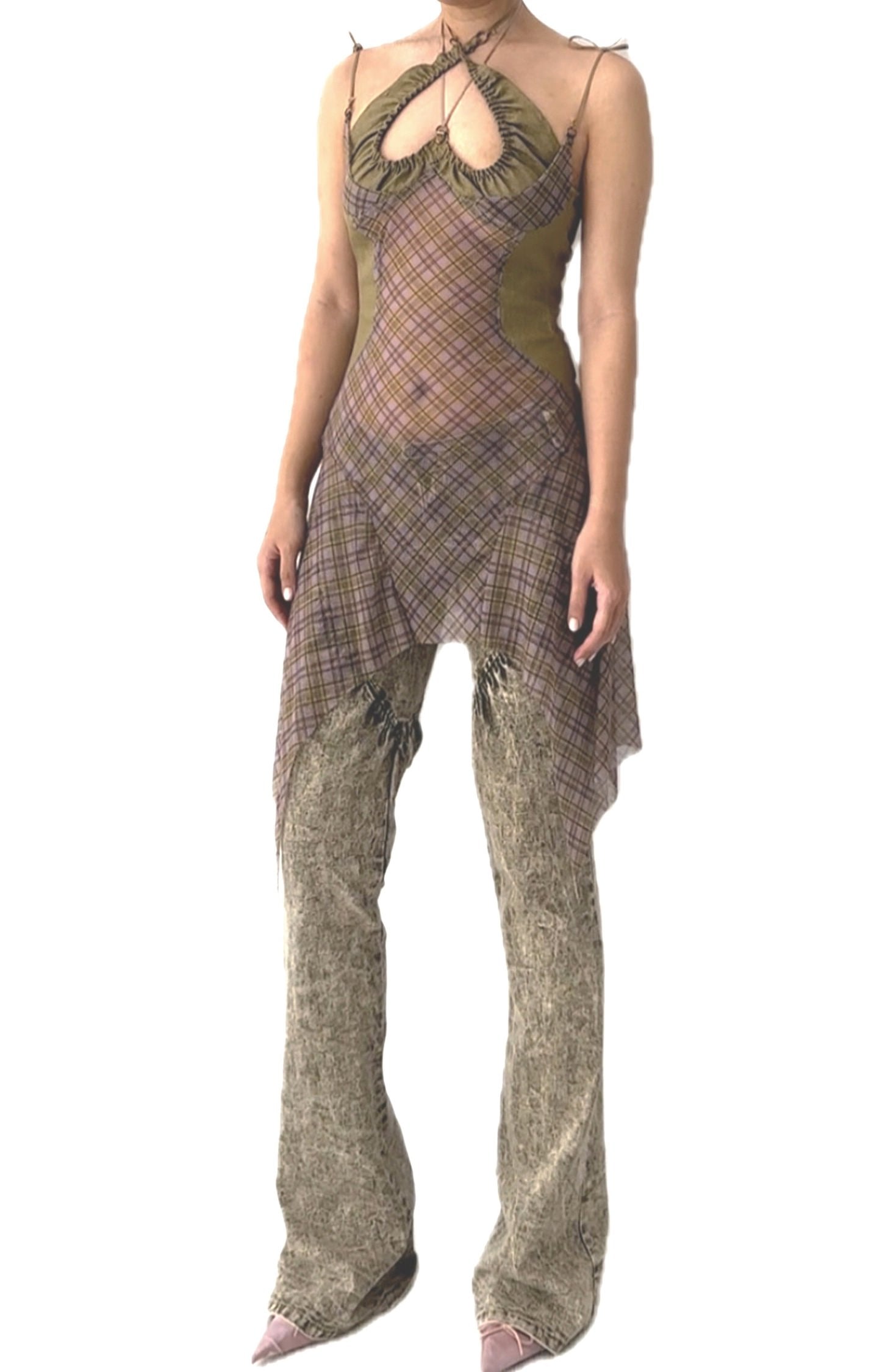 Swirl Patched Halter Mini Dress