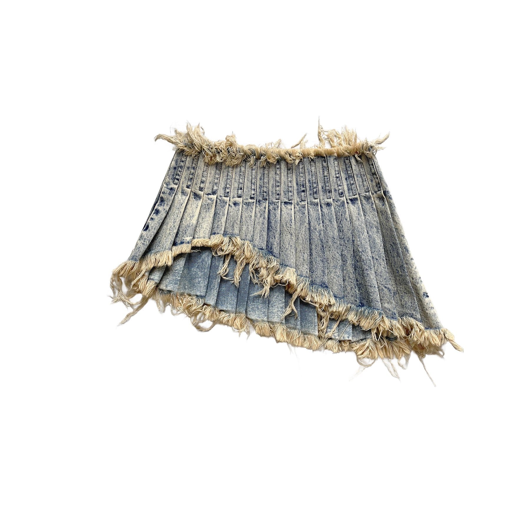 Denim Pleated Skirt Washout Blue