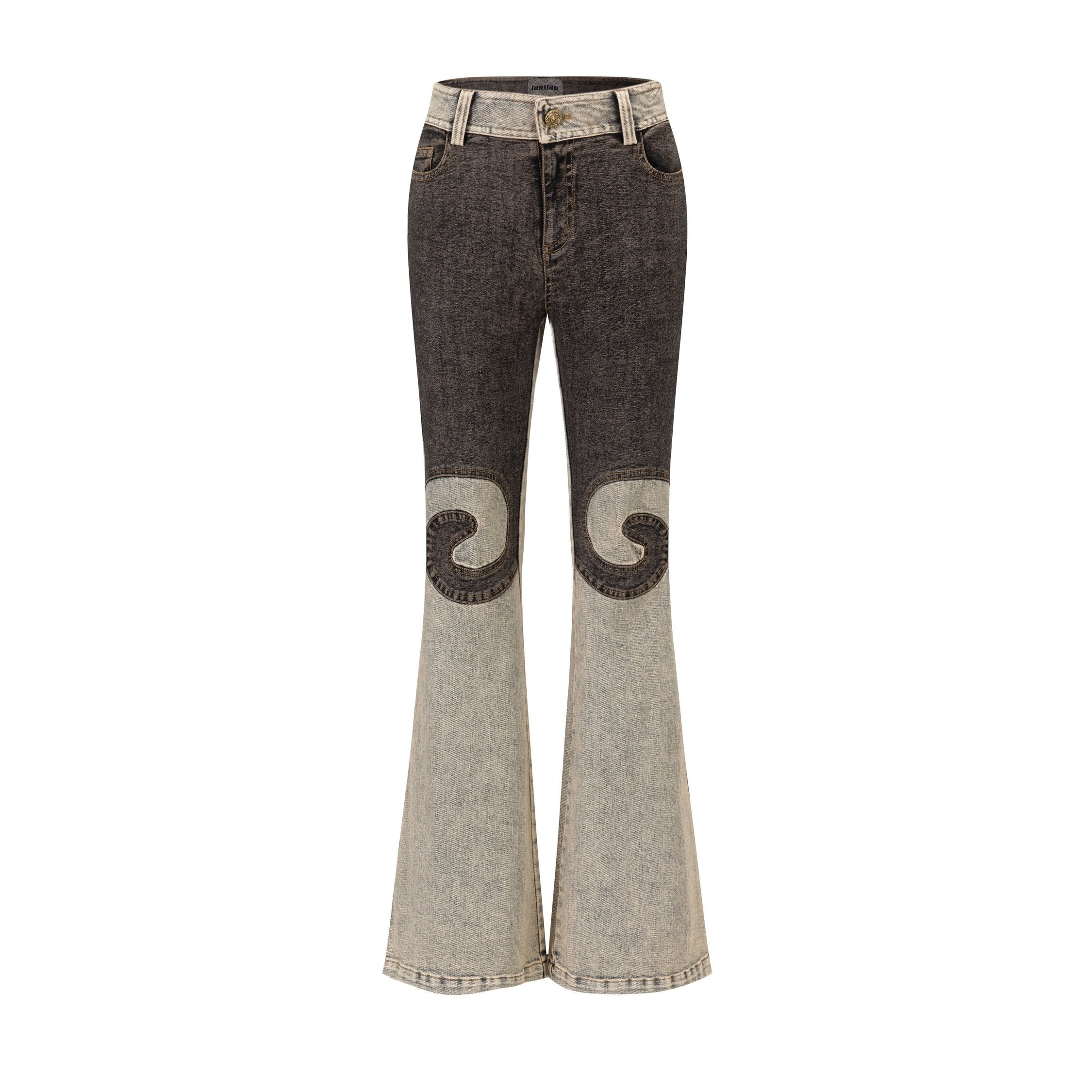 Black Blue Washout Stretch Denim Flared Jeans