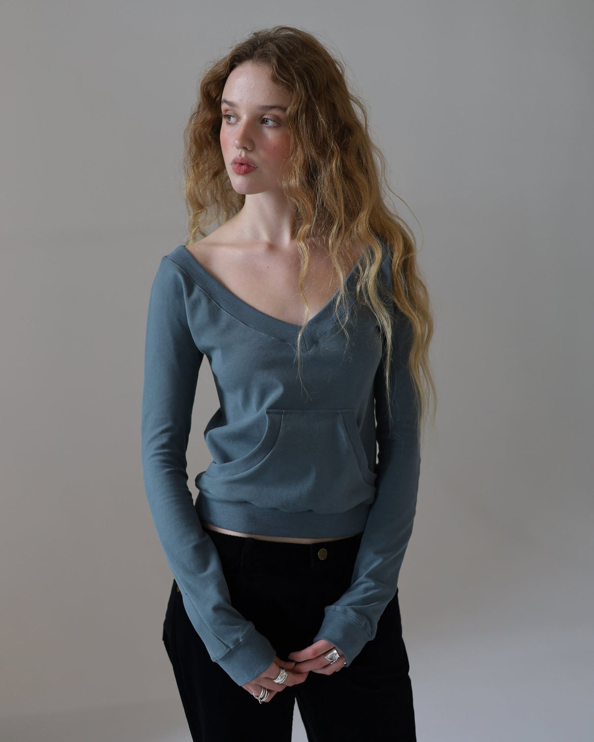 TEASE V-neck Pullover - sea mist