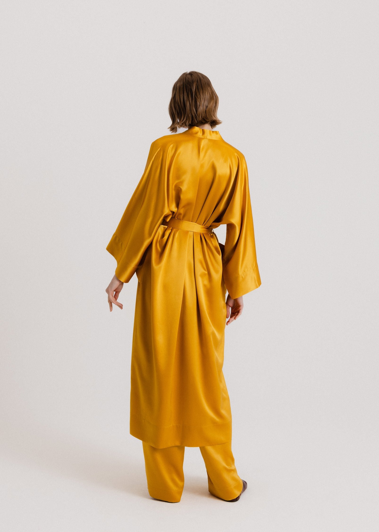 Silk Kimono Robe in Gold