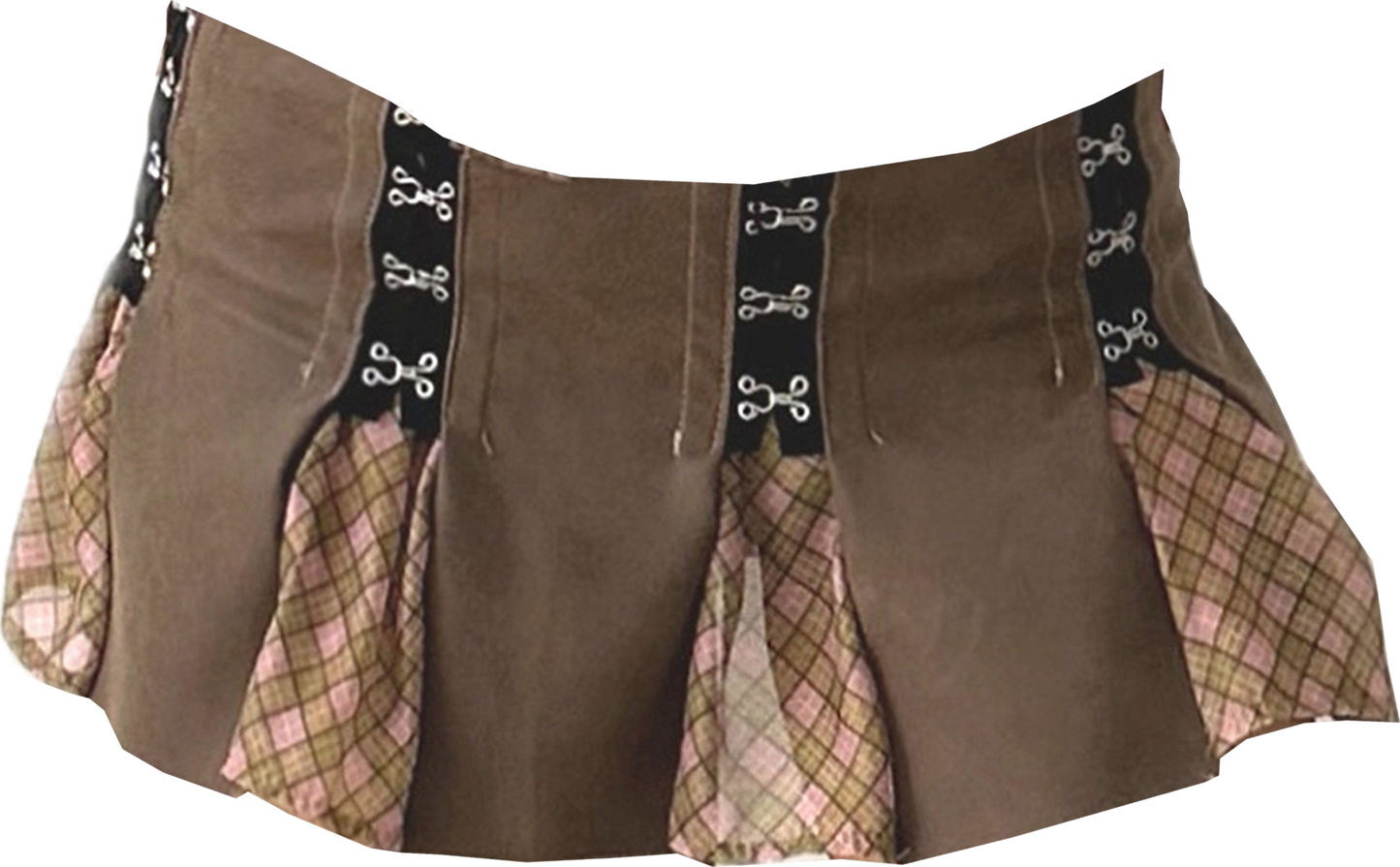 Vegan Leather Plaid Organza Patched Mini Skirt