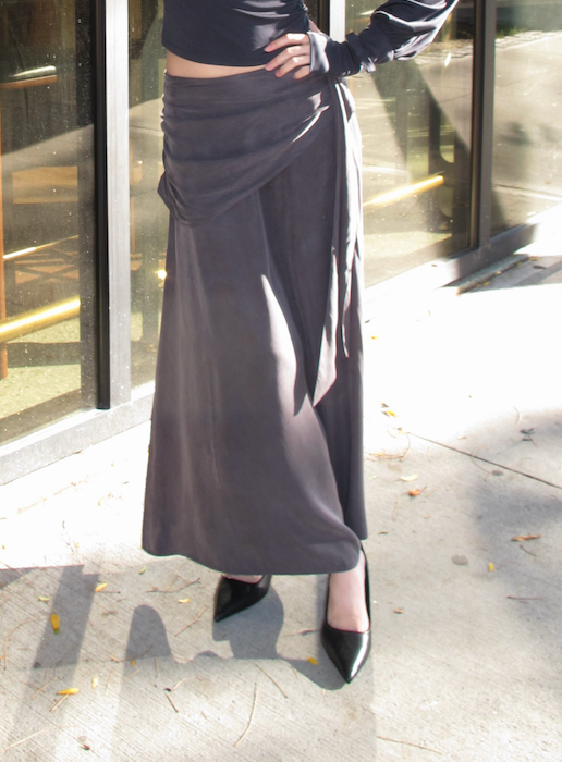 Strata Drape Skirt in Stone Grey