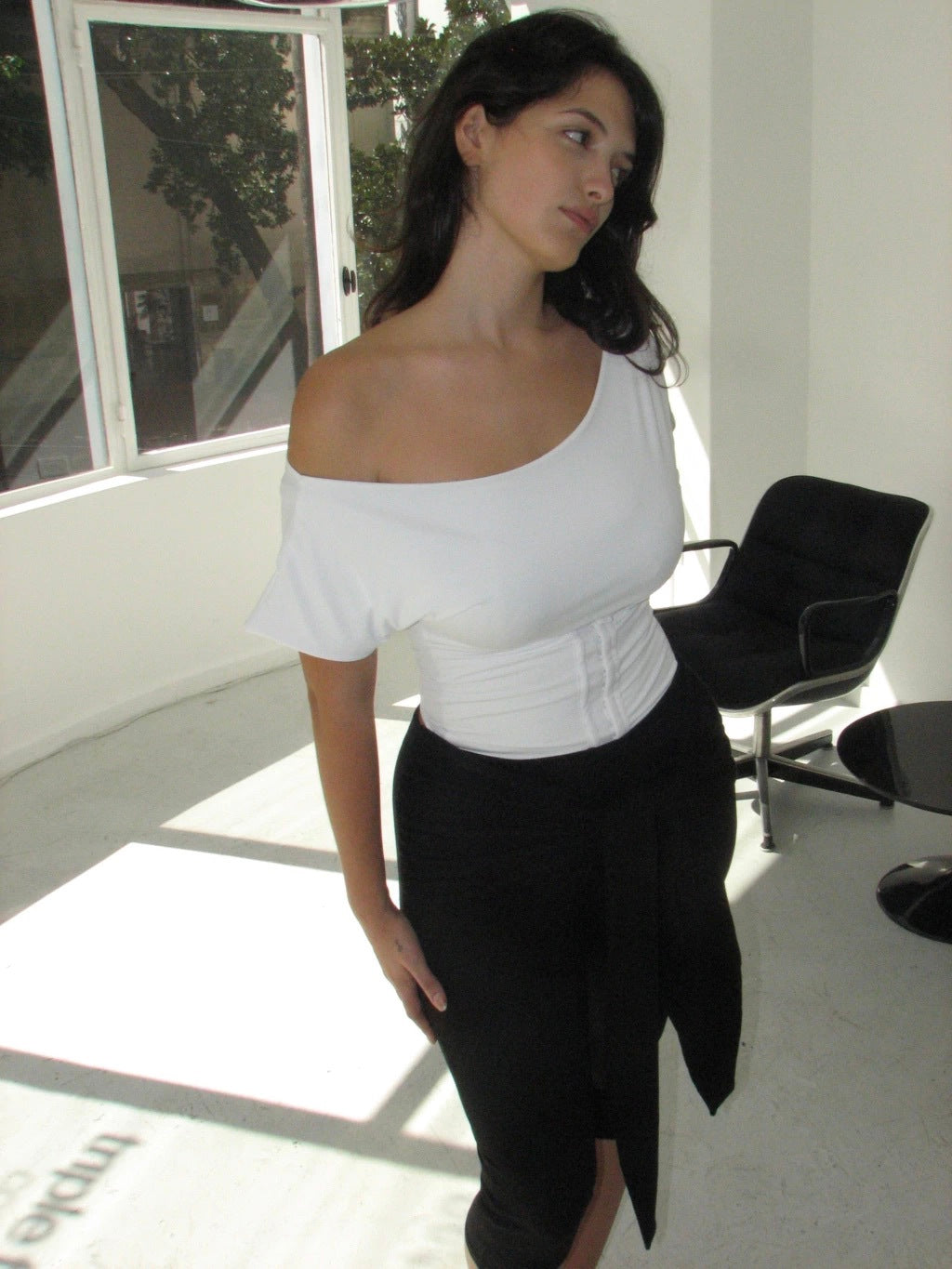 BOAT NECK CORSET TOP - WHITE