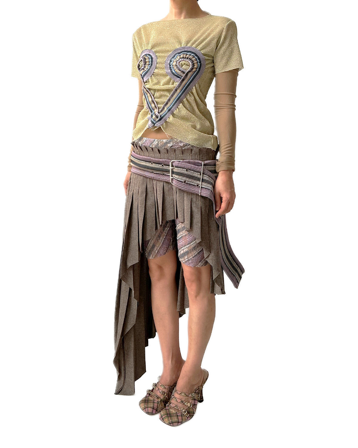 Asymmetrical Pleated Office Skirt 2-Tone Wood