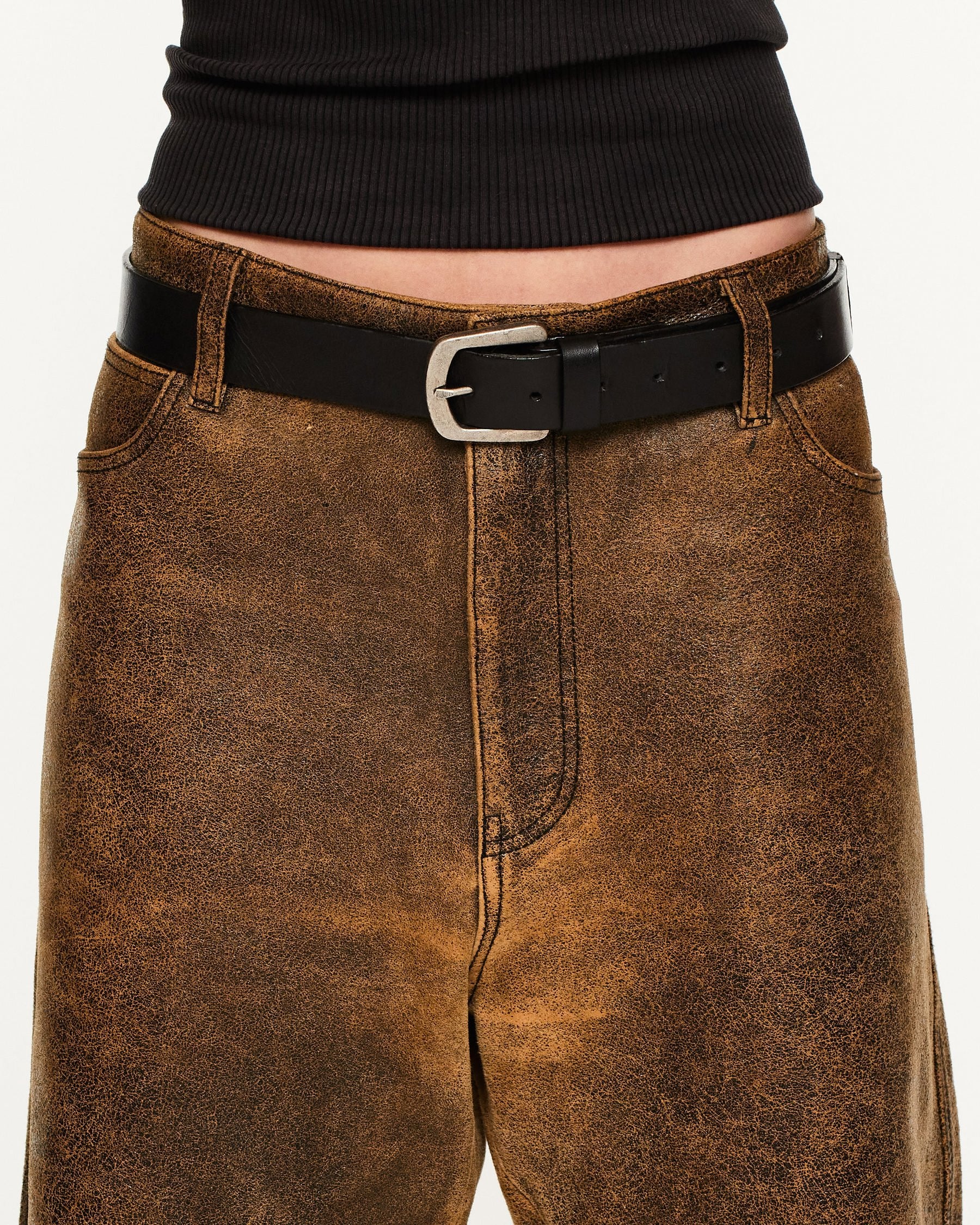 Matte Buckle Leather Belt