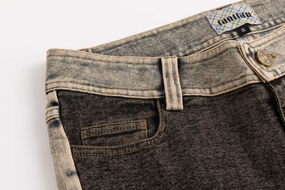 Black Blue Washout Stretch Denim Flared Jeans