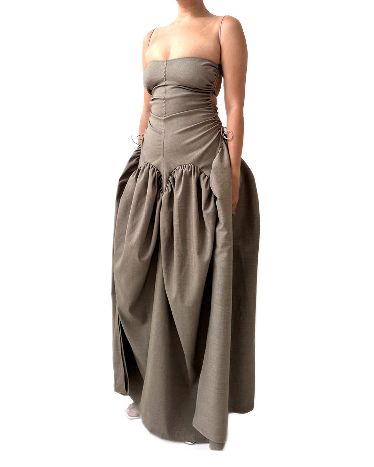 Open Back Cami Bubble Maxi Dress Office Grey Suiting