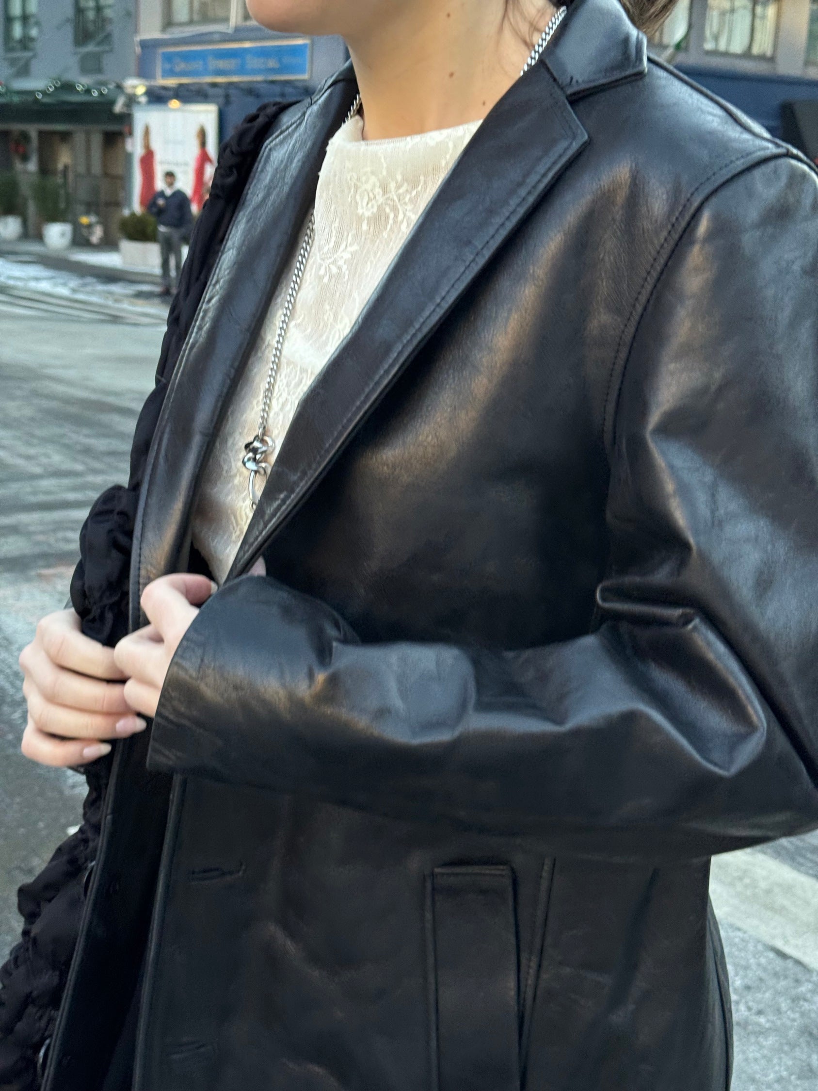 Leather long thrench coat