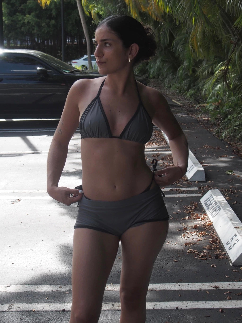 3-PIECE BIKINI - GREY WITH BLACK TRIM