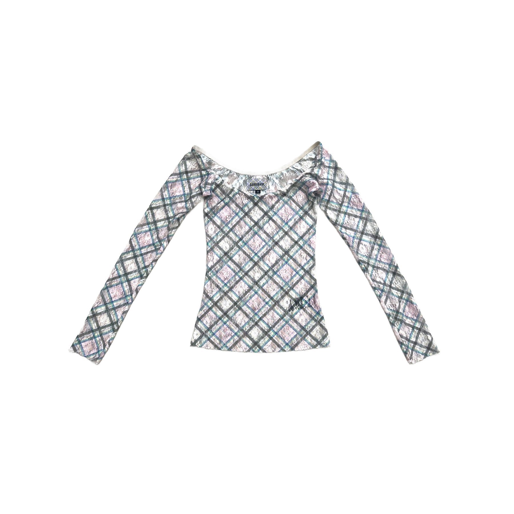 Plaid Lace Off Shoulder Top Dollhouse