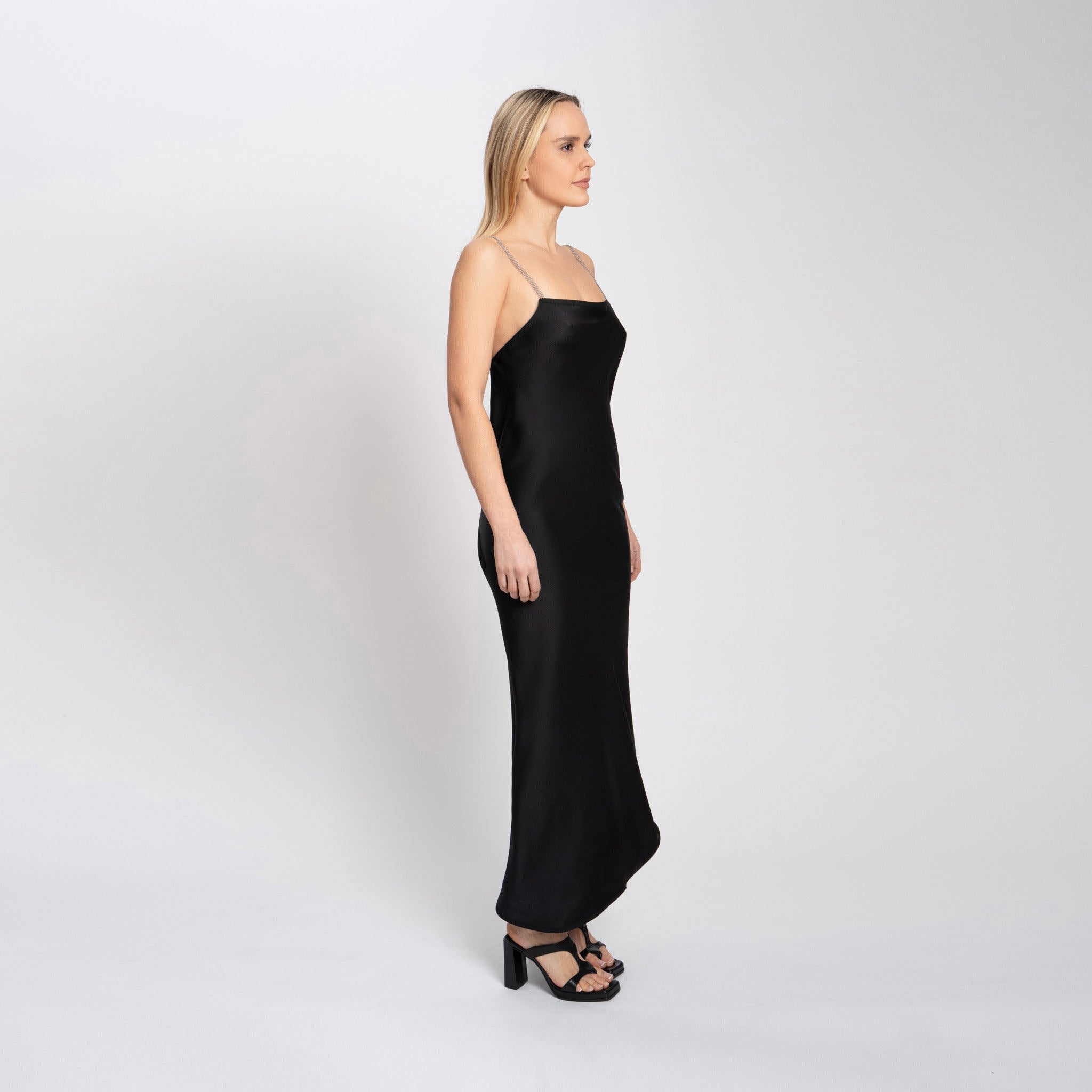 Maxi Goddess Dress with Square Neckline in Black