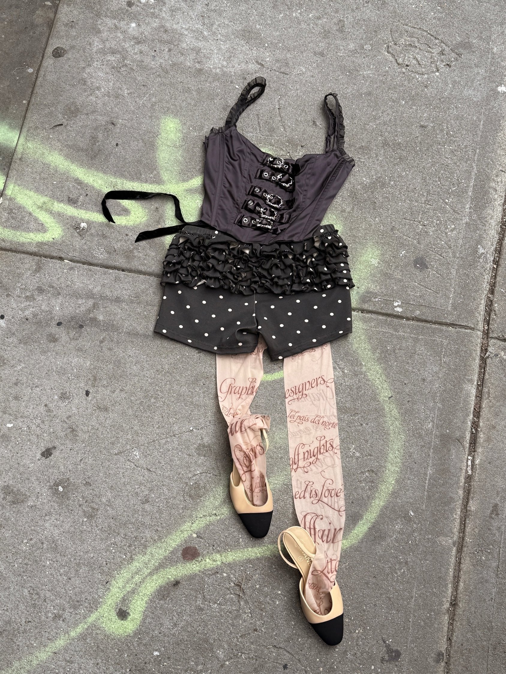 Black Polka Ruffle Short