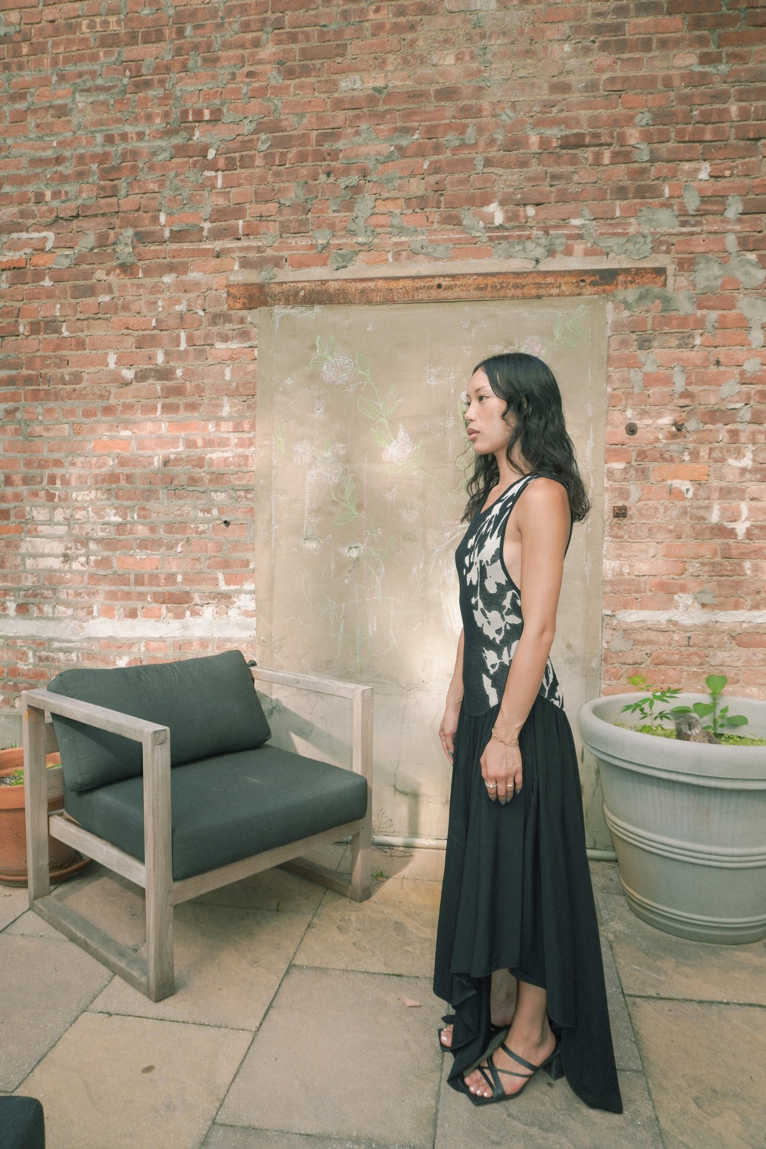 SILK BLENDED KNIT TANK ASYMMETRICAL DRAPY DRESS