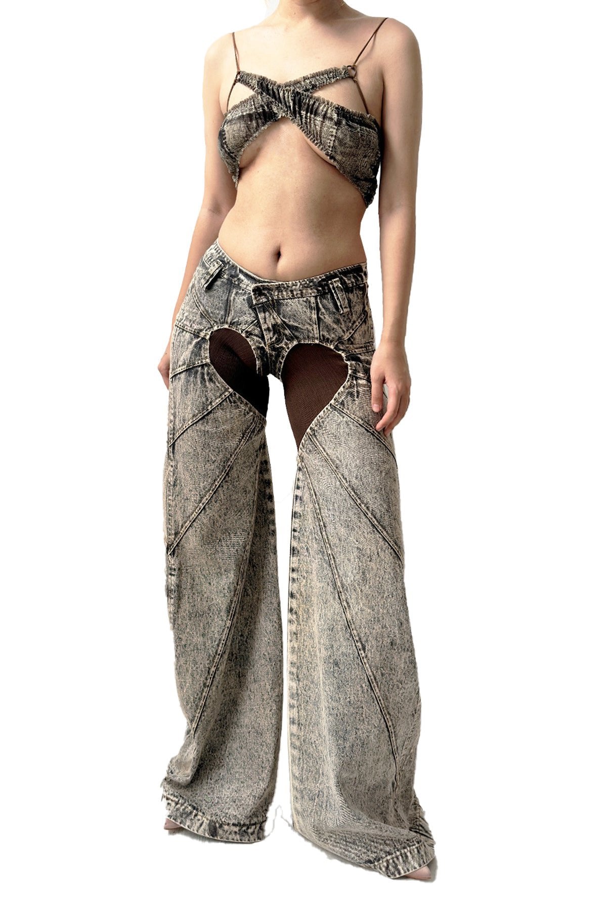 Denim Heart Jersey Rib Patch Oversized Jeans Black