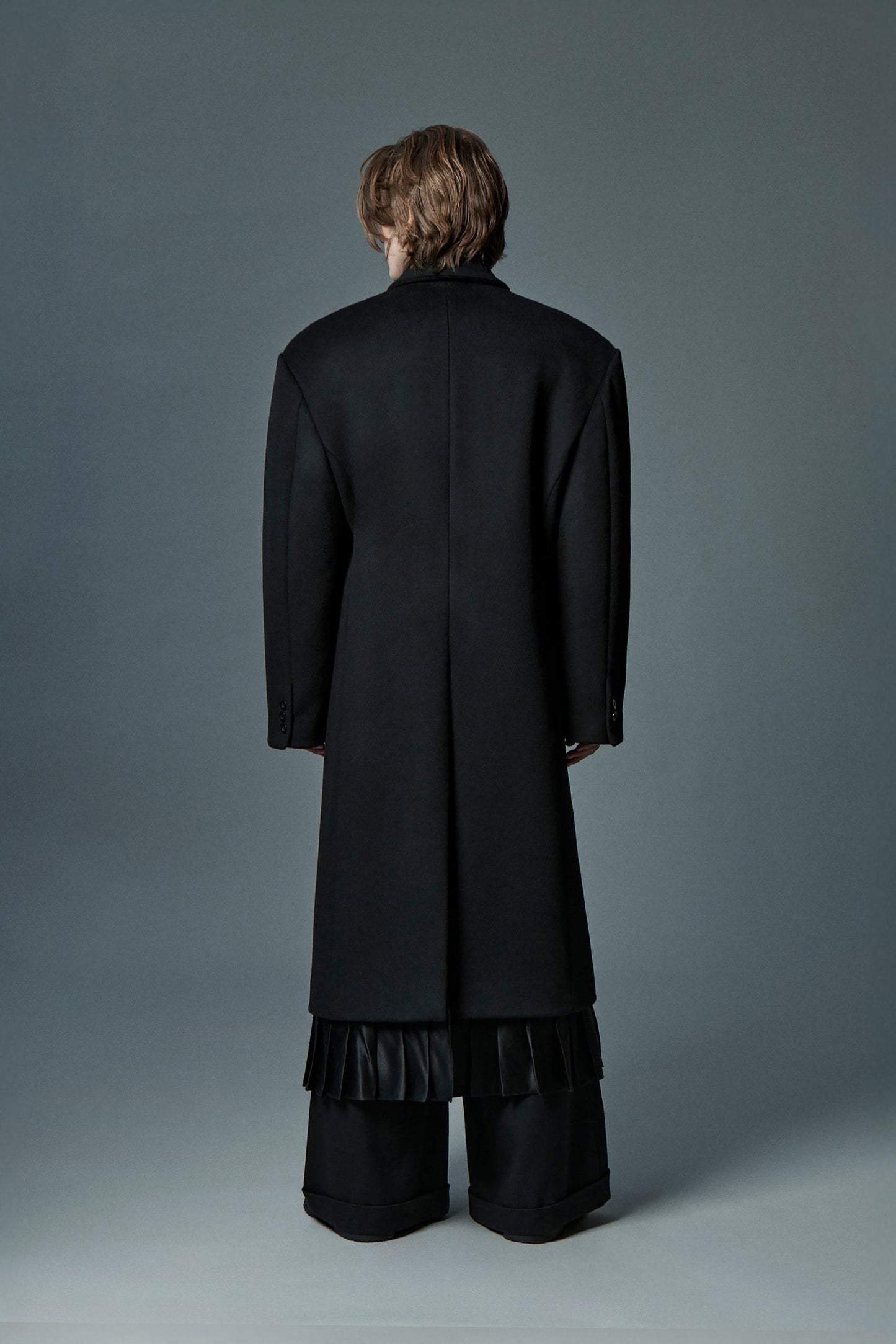 Black Pleated-Skirt Overcoat