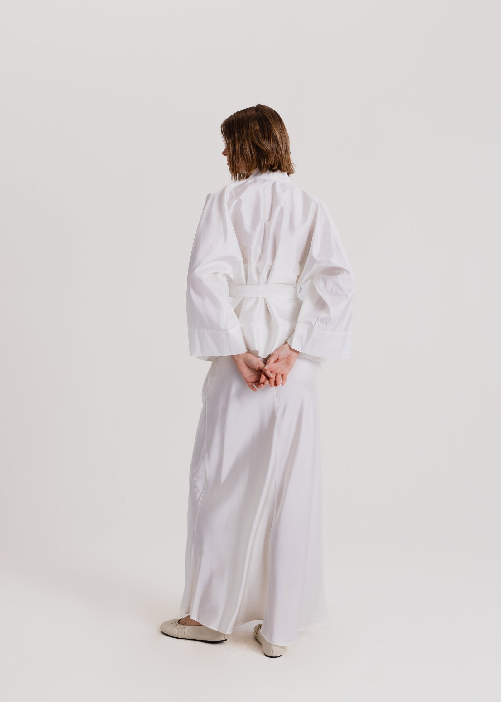 Taffeta Kimono Jacket in Milk White