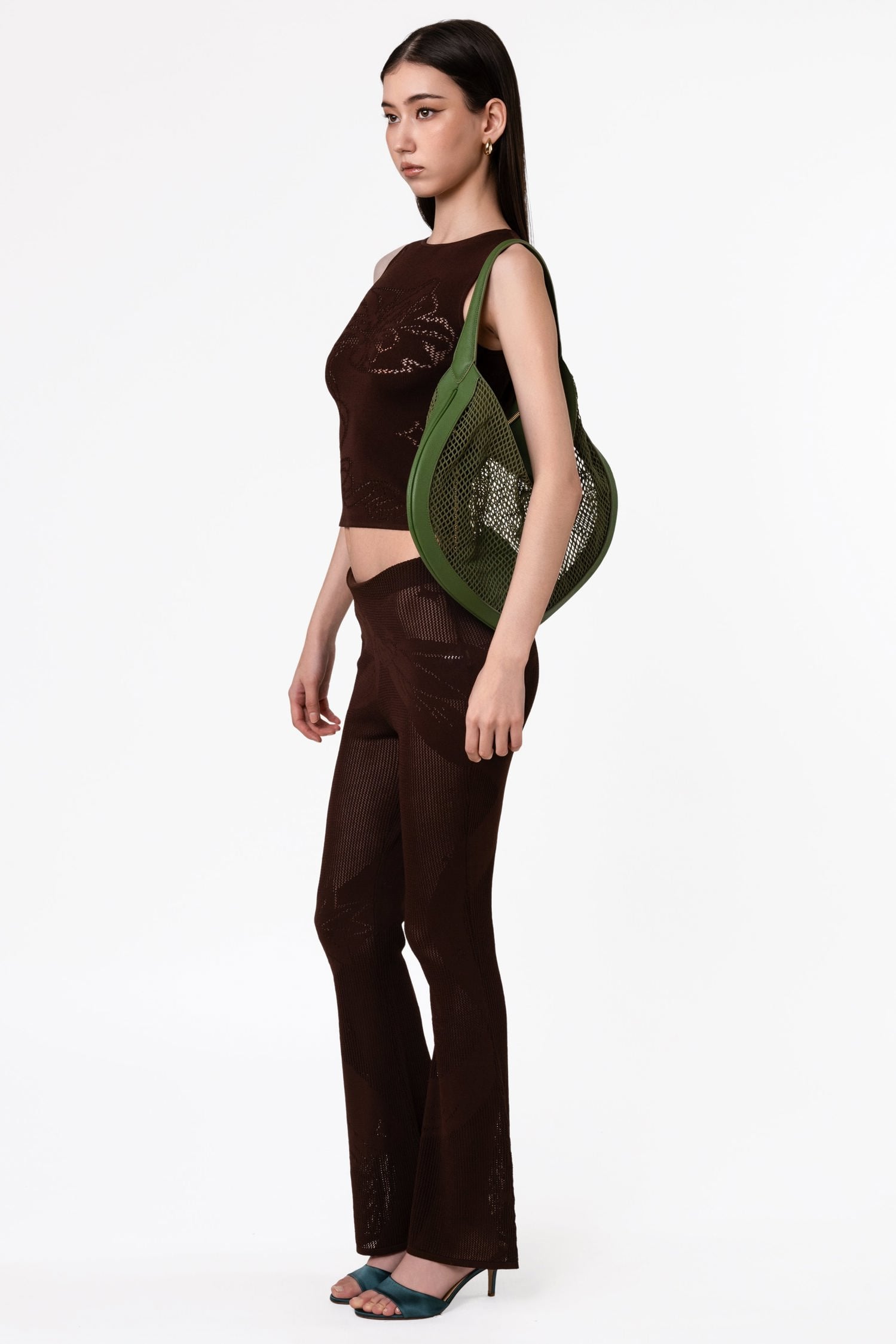 'Heart Mesh' Medium Shoulder Bag - Olive