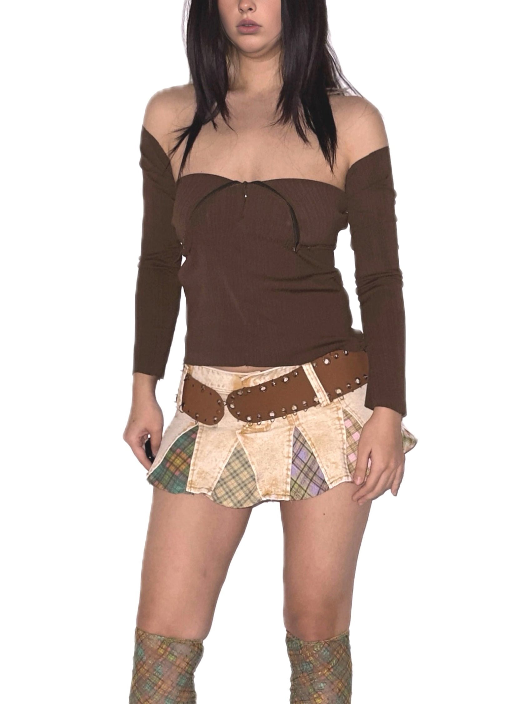 Patchwork Mini Denim Skirt Yellow