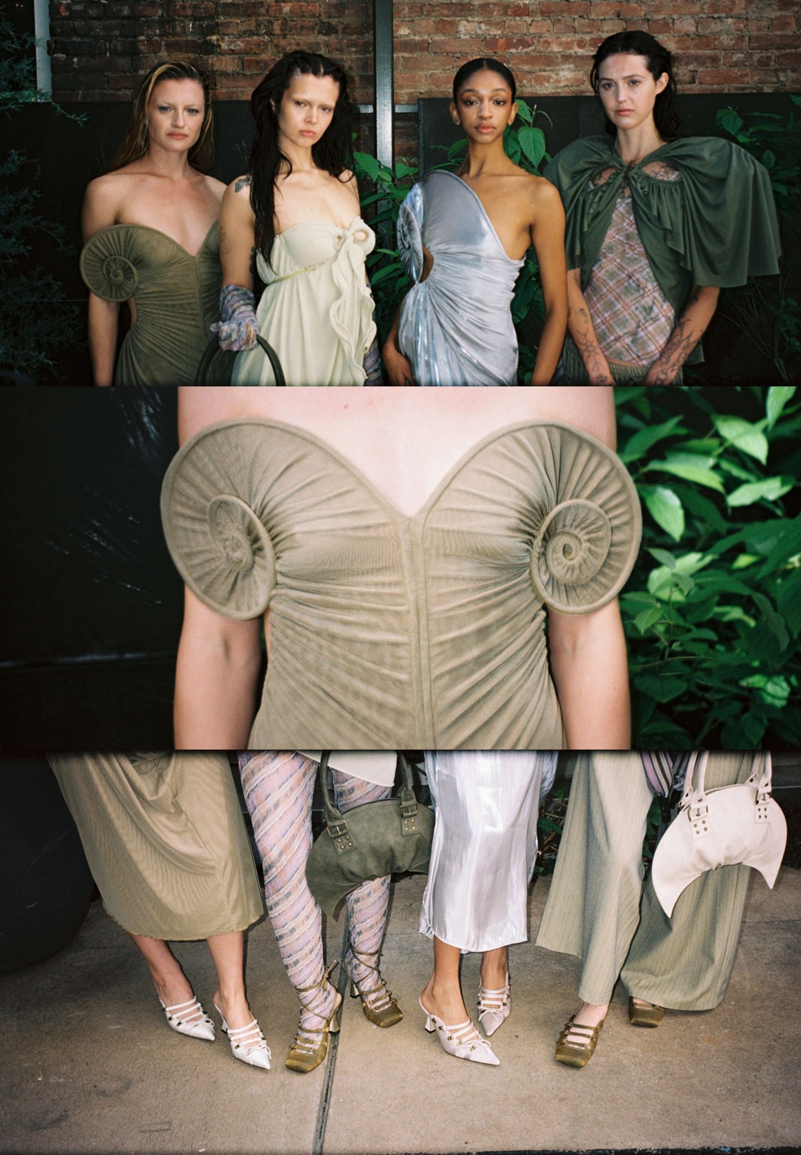 Draped Sea Shell Swirl Maxi Gown Khaki