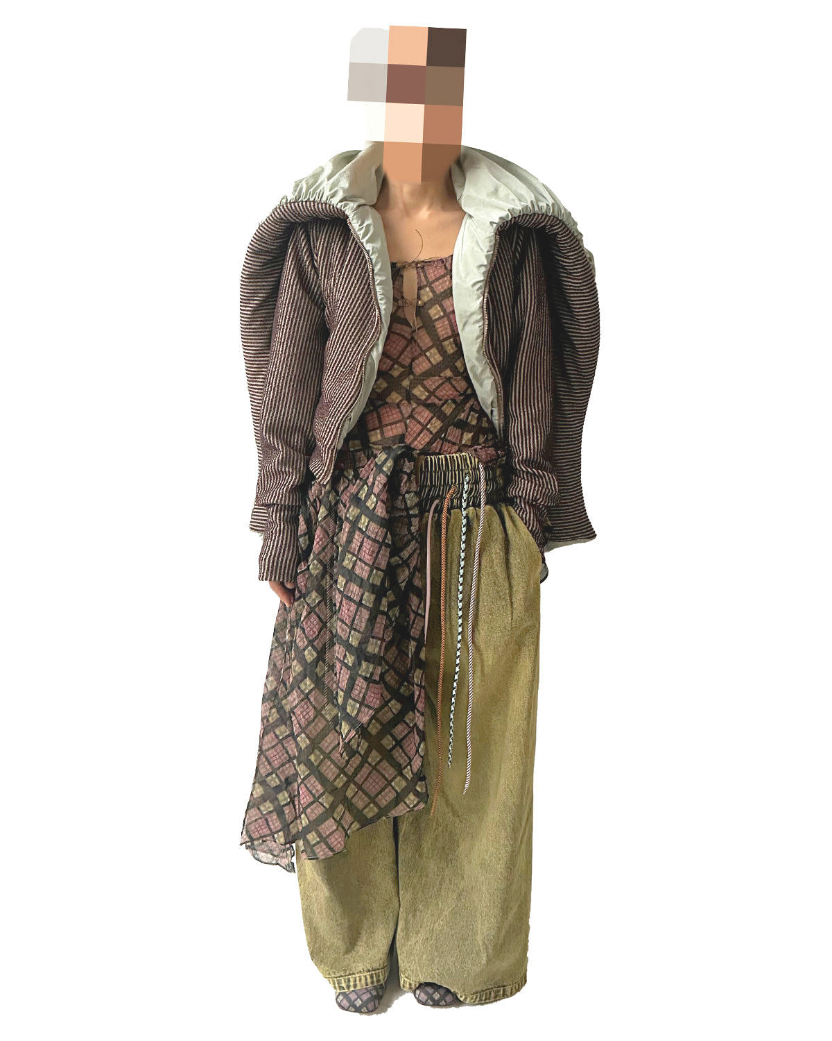 Swirl Collar Rib Knit Jacket Jade Taffeta Brown