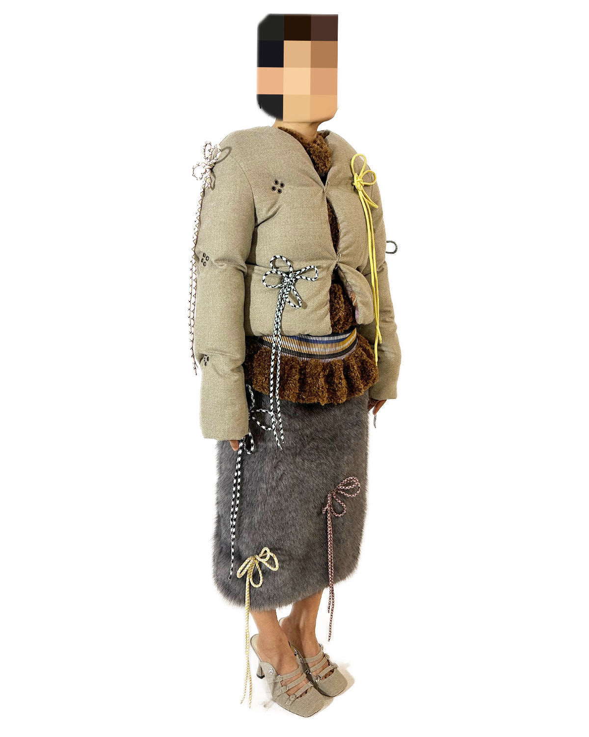 Diamond Studded Woolen Puffer Jacket – Office Grey