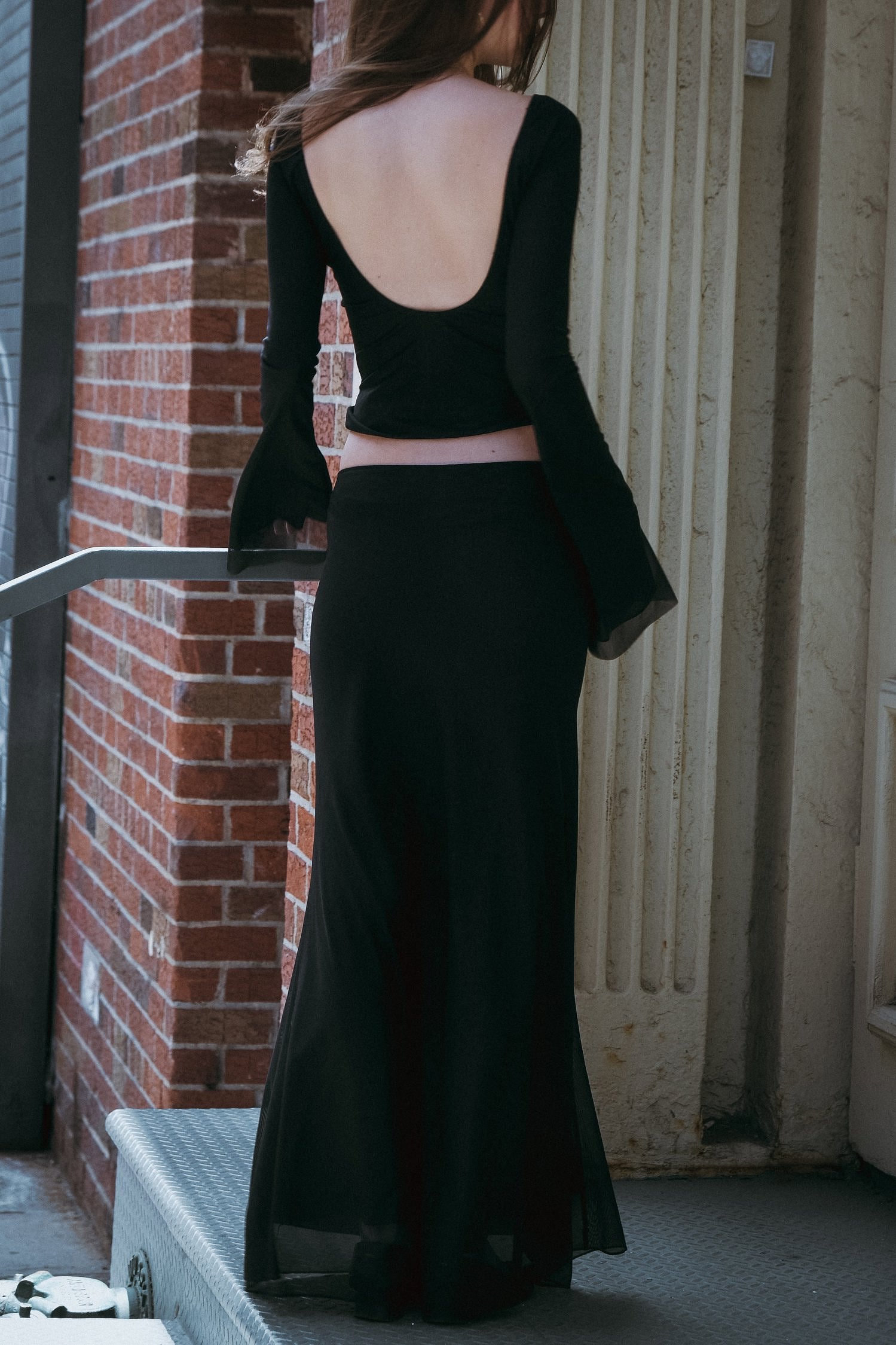 The Jane Maxi Skirt in Black Mesh