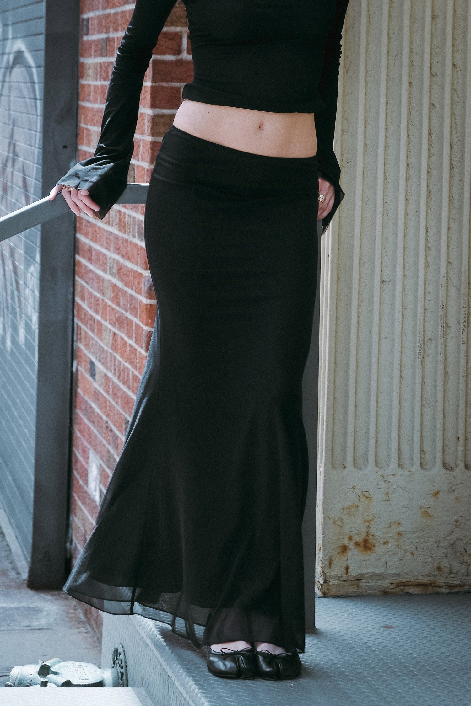 The Jane Maxi Skirt in Black Mesh