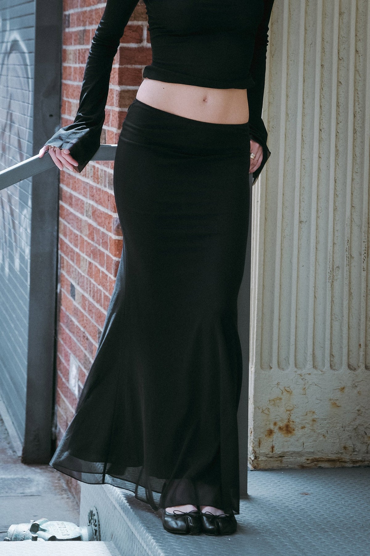The Jane Maxi Skirt in Black Mesh