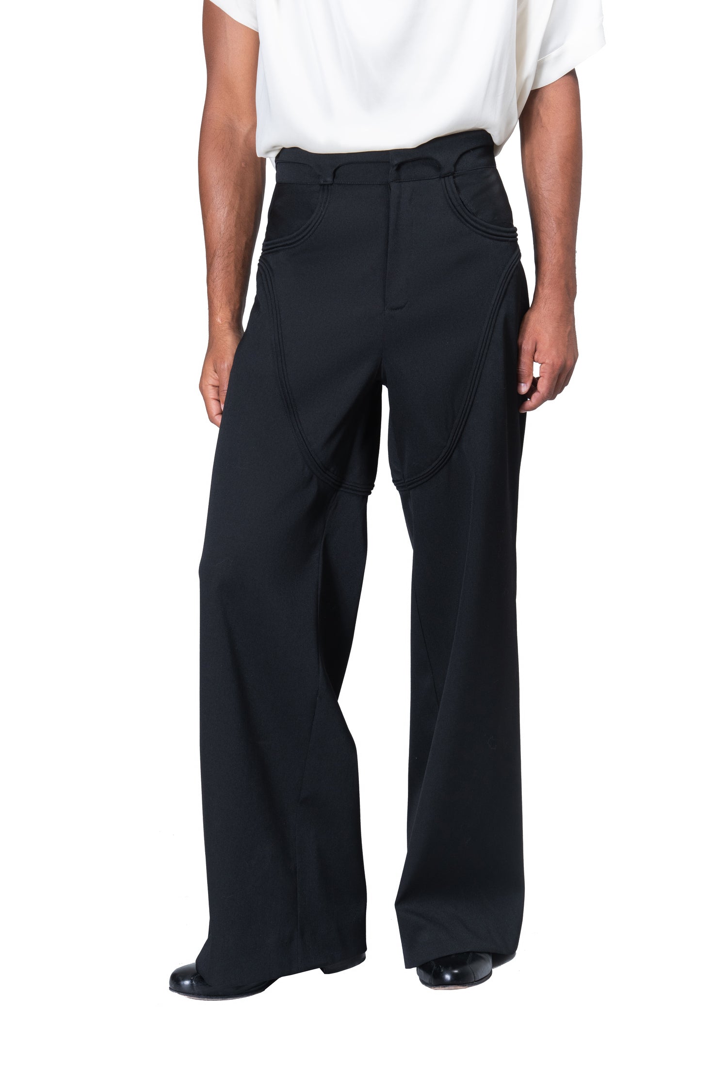 High Waisted Piped Wide Leg Trousers