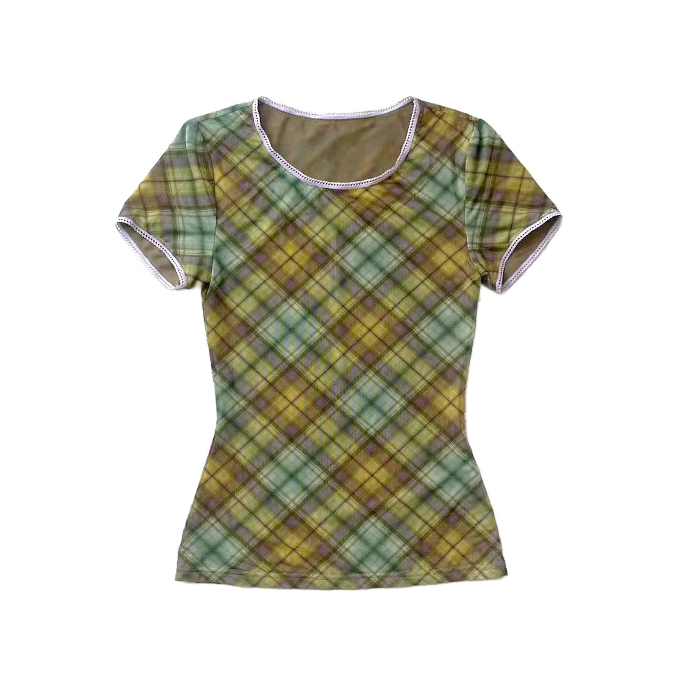 Lollipop Plaid Mesh Lined T-shirt Top