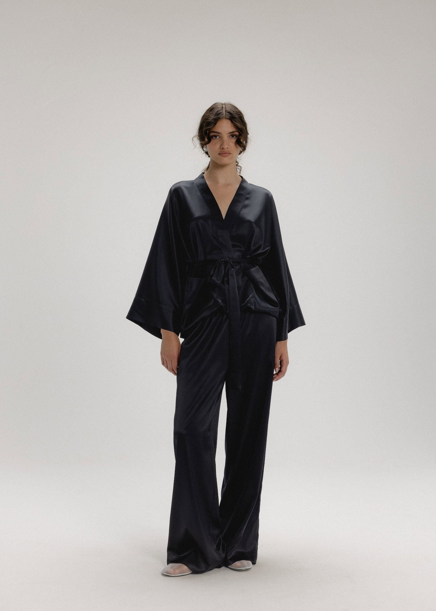Wide Silk Pants in Black