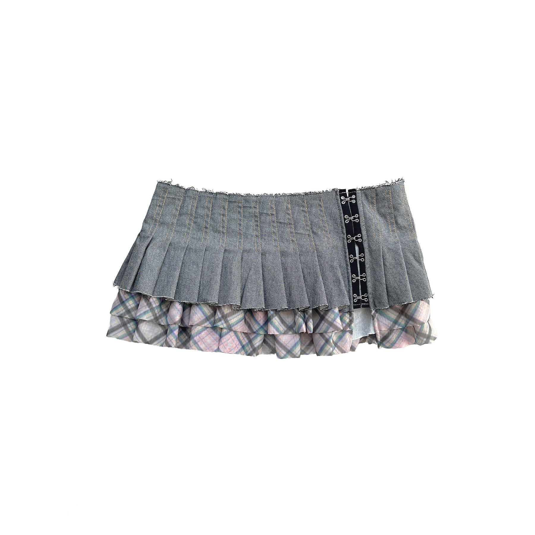 Denim Chiffon Mini Pleated Skirt Gray