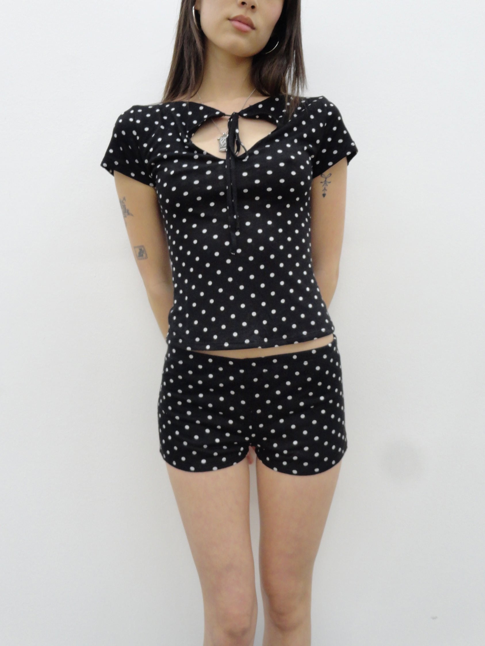 Cleo Keyhole Top in Black Polka Dot