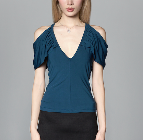 Siren Cold Shoulder Top in Azure Blue