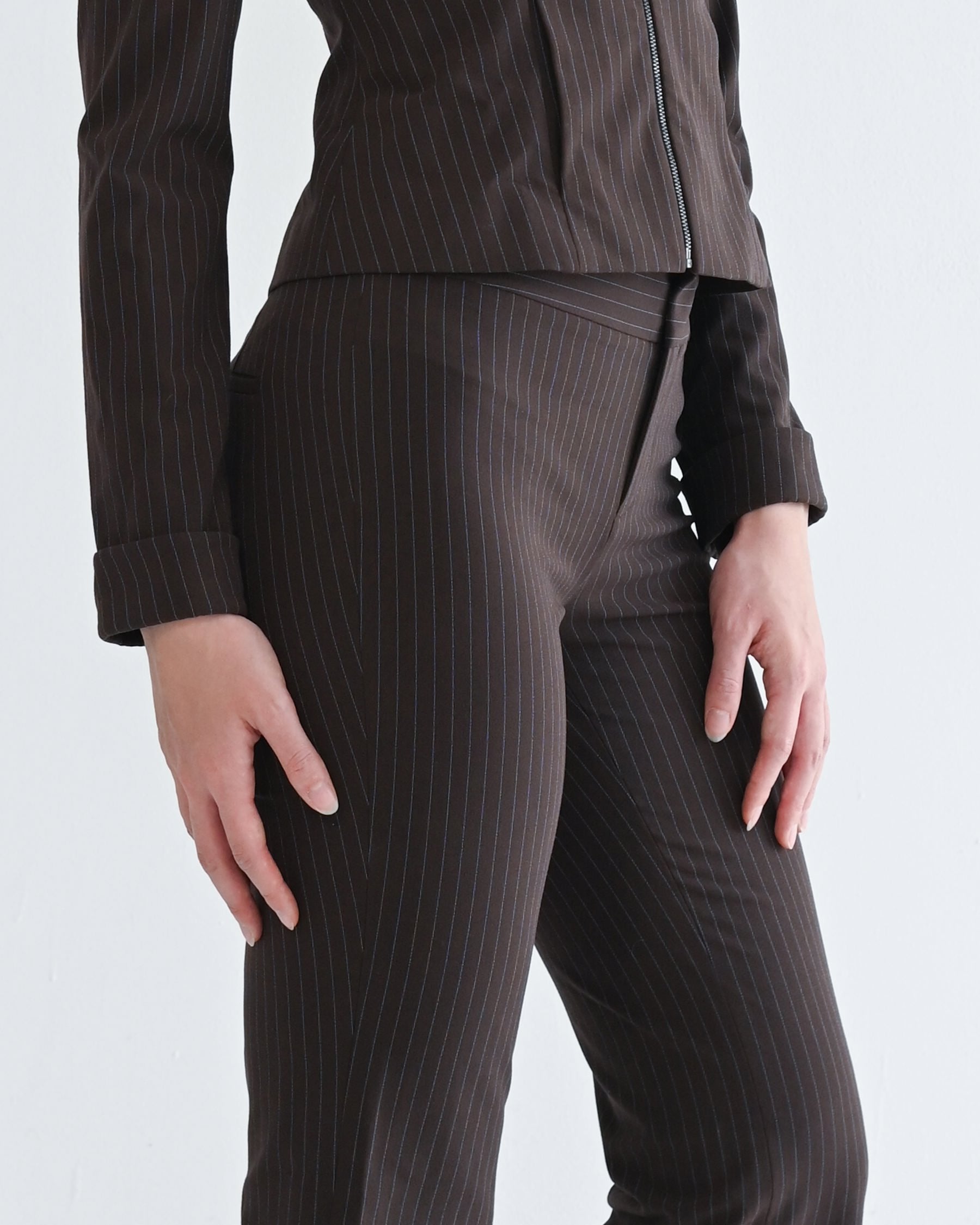 The Harlow Capri in Brown Pinstripe