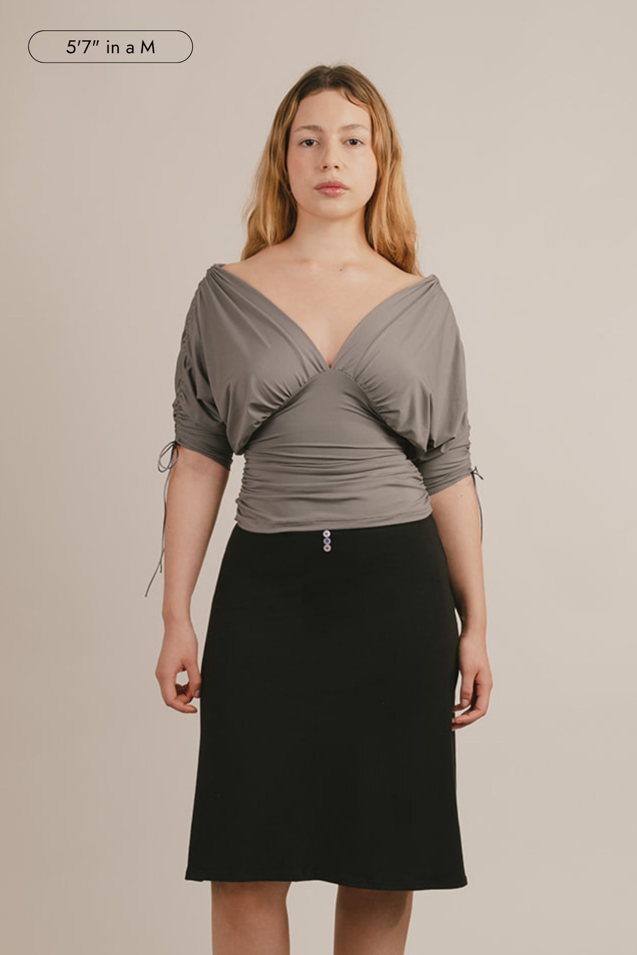 Paloma Deep-V Ruched 3/4 Sleeve Top
