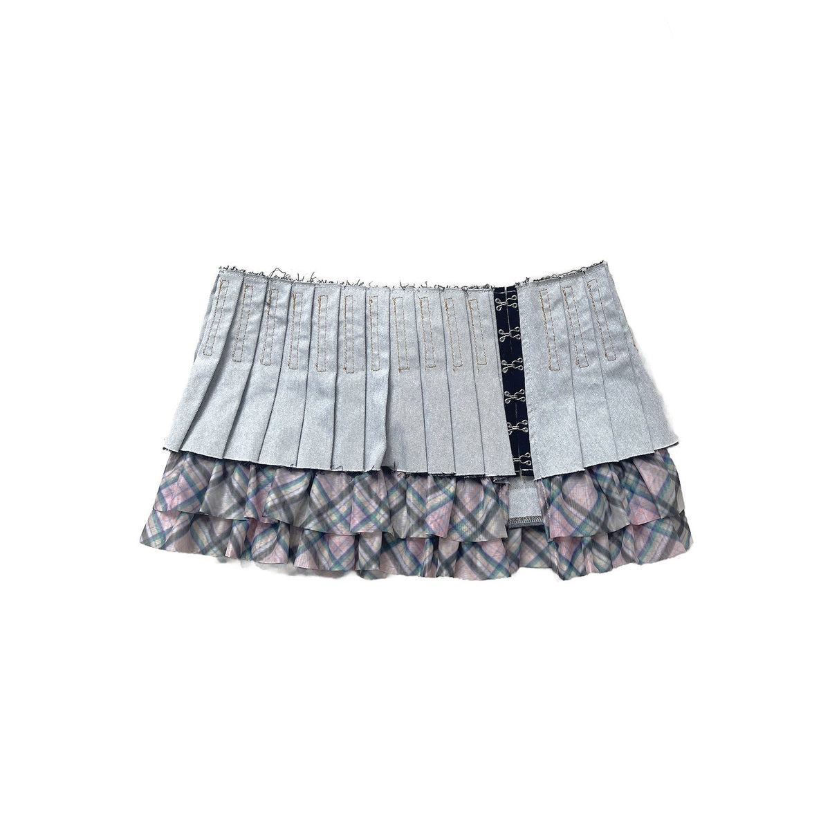 Denim Chiffon Mini Pleated Skirt White