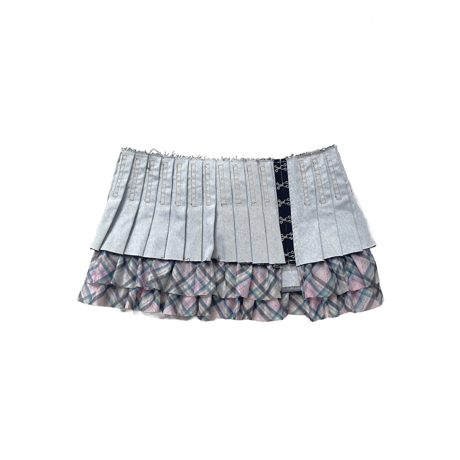 Denim Chiffon Mini Pleated Skirt White