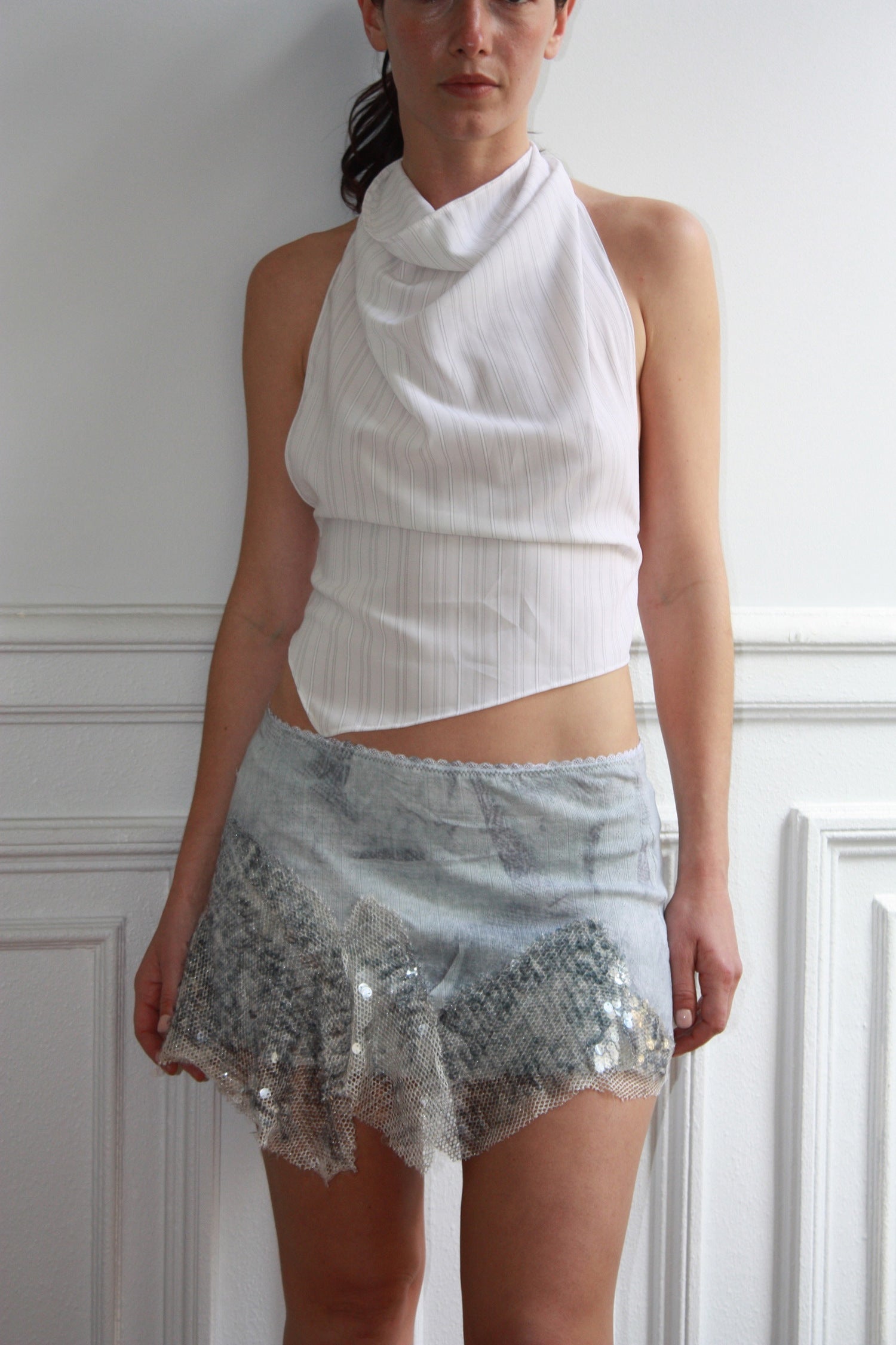 NUDARETE 003 - Asymmetrical Cotton & Sequin Skirt