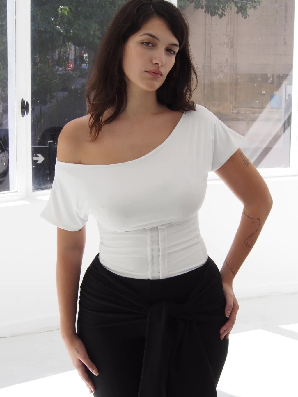 BOAT NECK CORSET TOP - WHITE