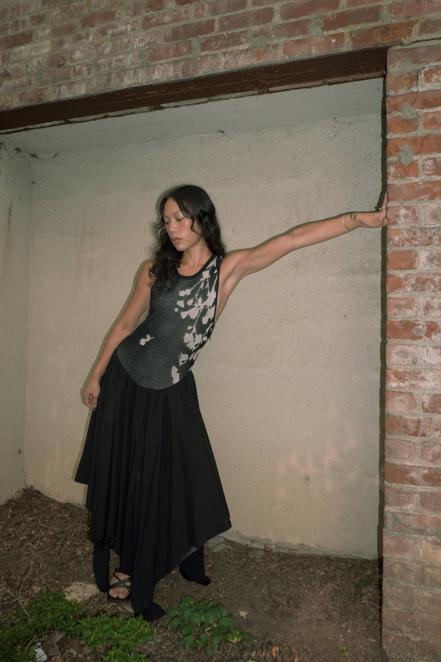 SILK BLENDED KNIT TANK ASYMMETRICAL DRAPY DRESS