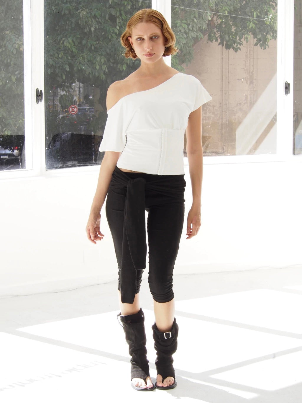 BOAT NECK CORSET TOP - WHITE