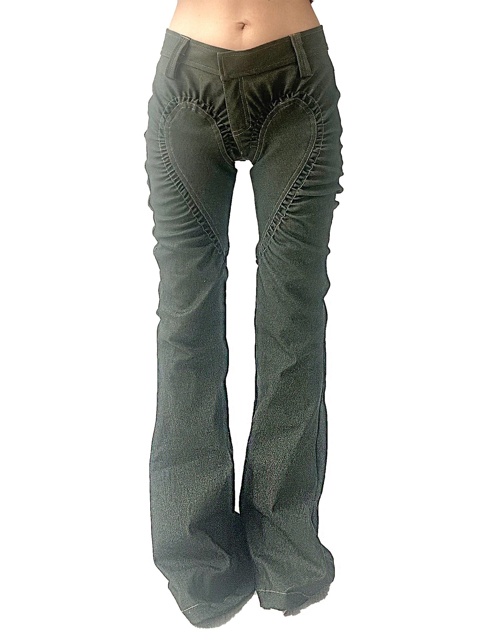 Stretch Denim Heart Ruched Skinny Jeans Green