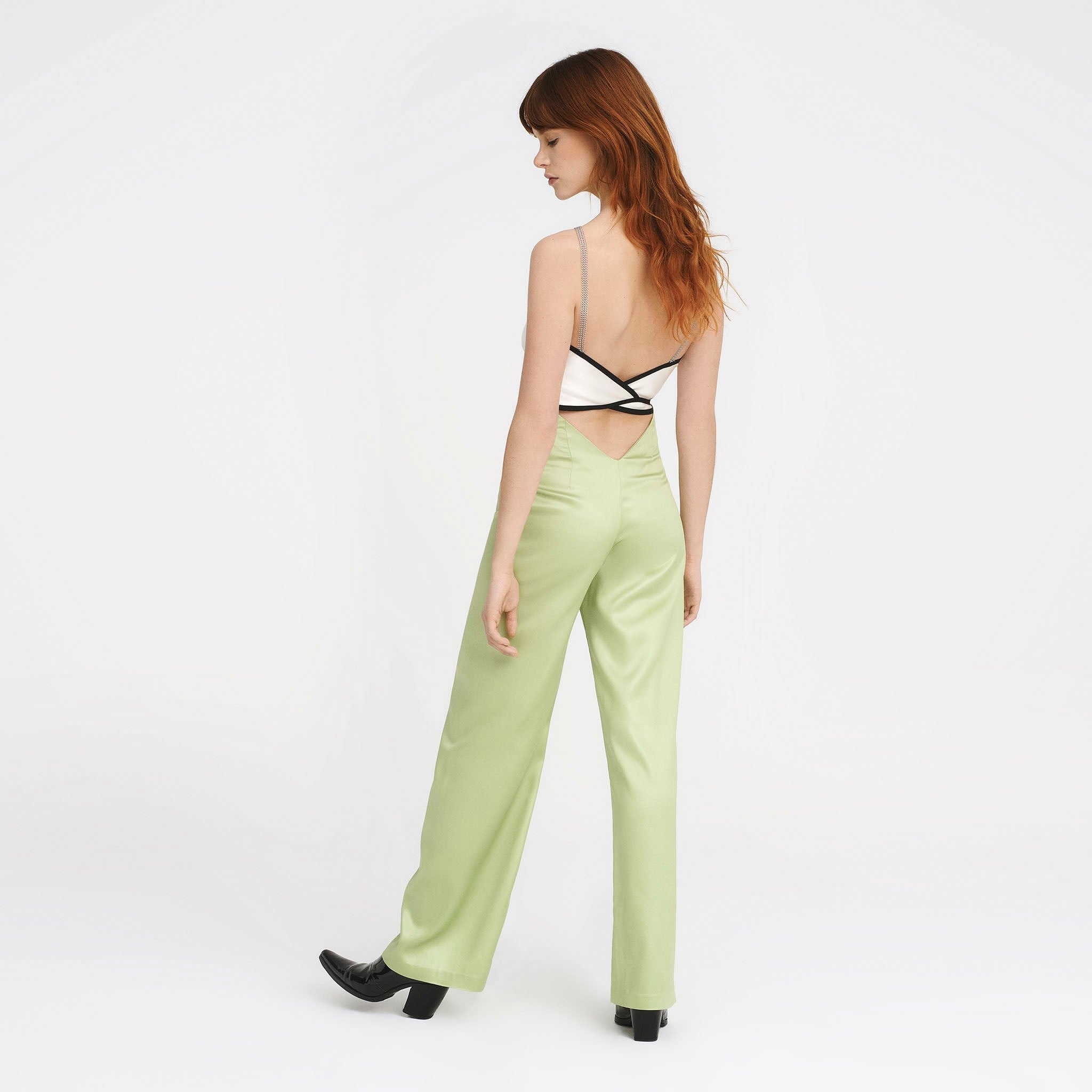 V-Back Trousers in Matcha Green