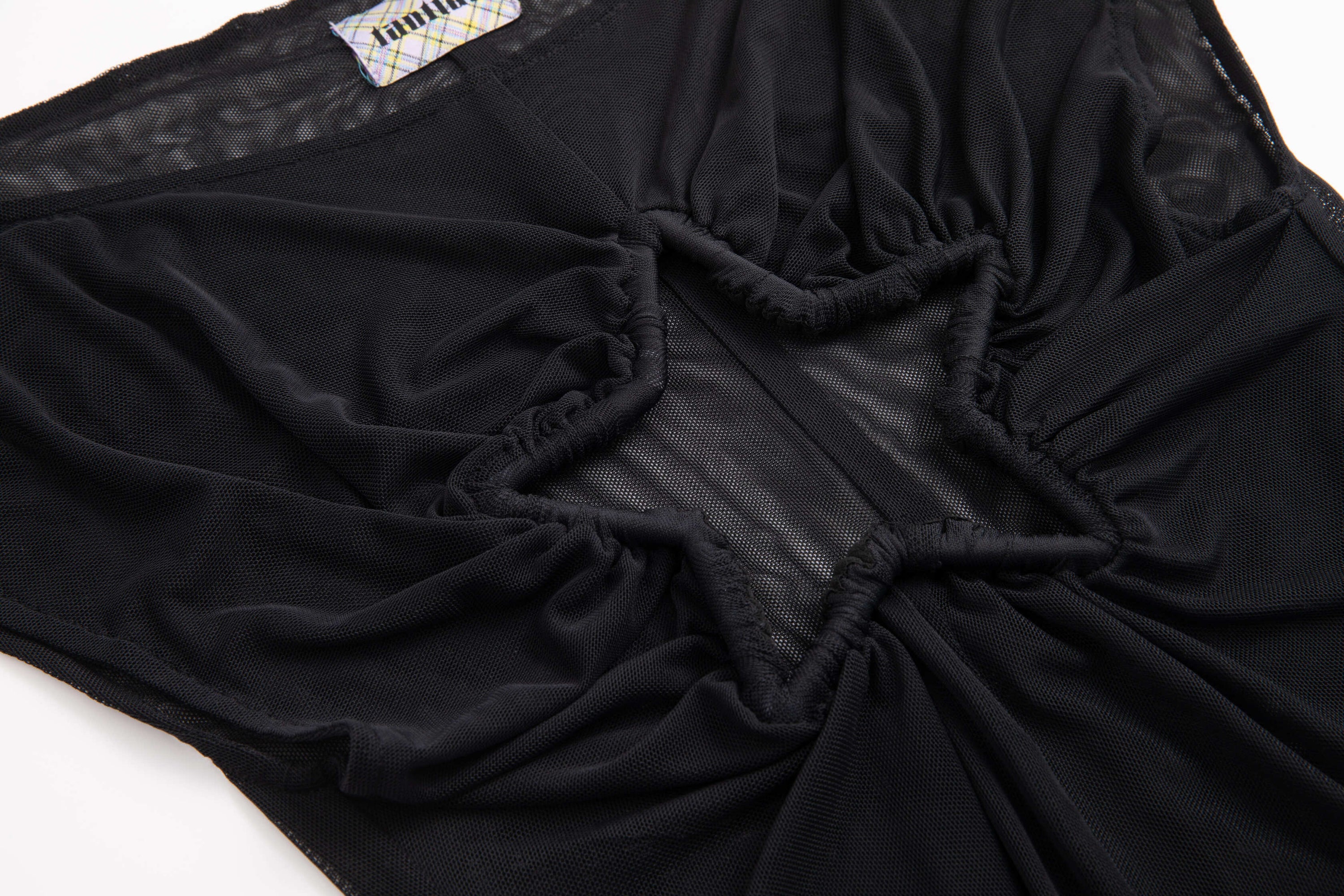 Plaid Mesh Star Cutout Tshirt Black