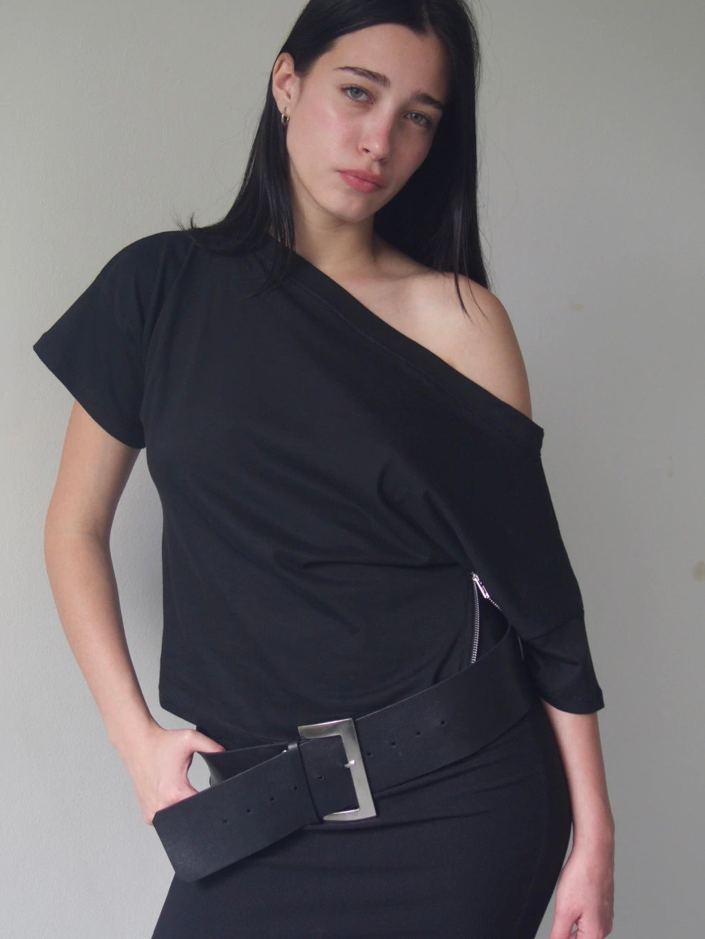 WIDE LEATHER BELT - BLACK
